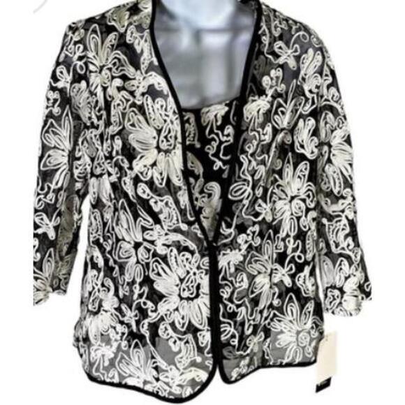 Alex Evenings Black White Textured Tank Jacket Set Sheer Womens M - Picture 1 of 5